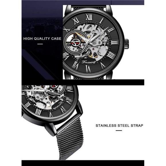 Men\'s Skeleton Watch Classic Roman Numeral Steampunk Mechanical Watch Hand-Wind